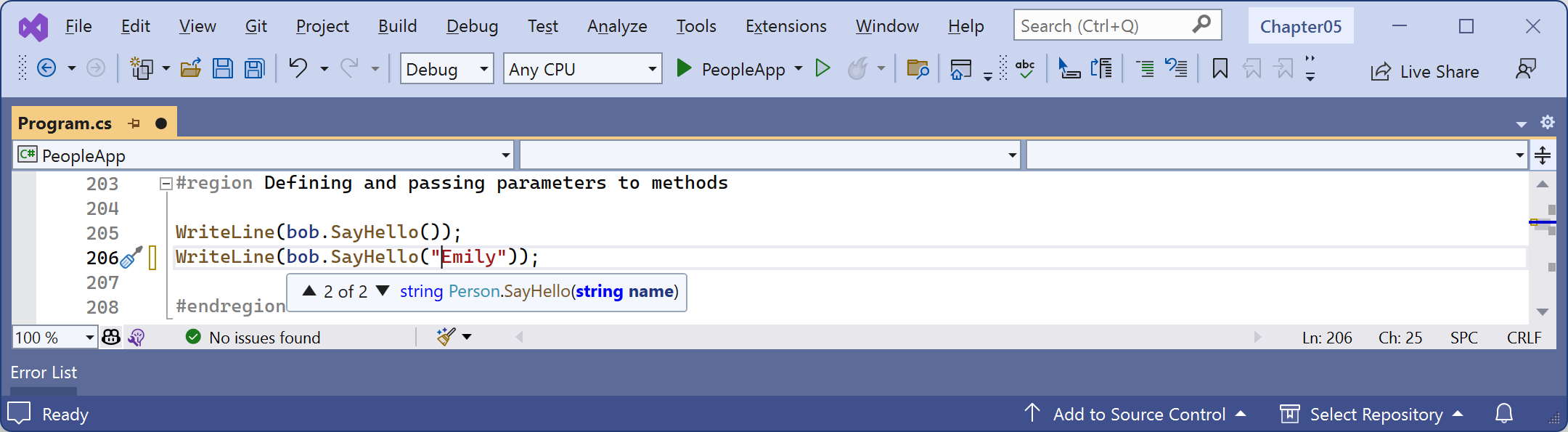 Figure 5.3: An IntelliSense tooltip for an overloaded method