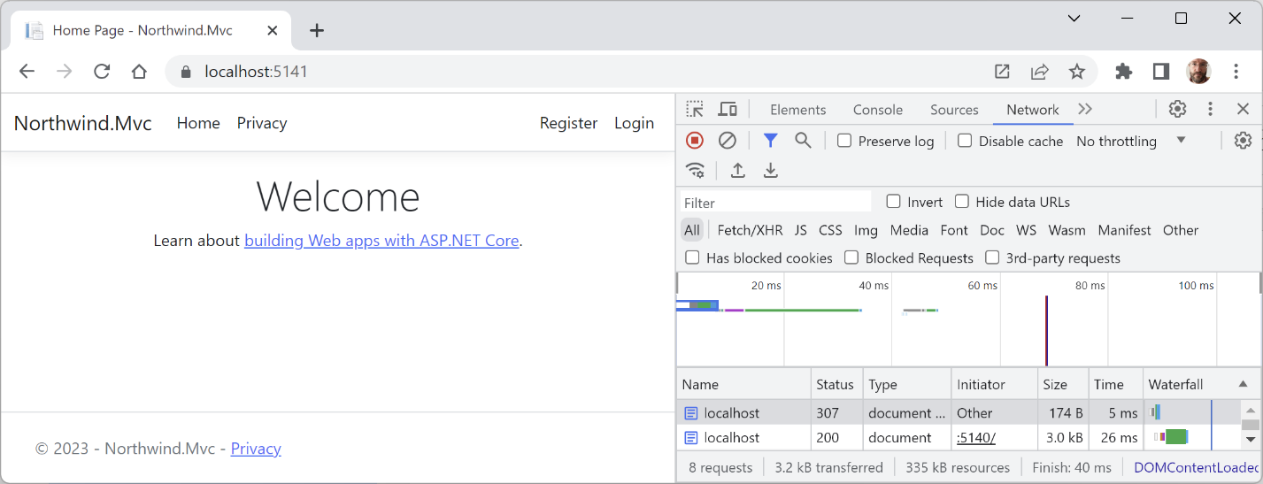 Figure 14.1: The ASP.NET Core MVC project template website home page