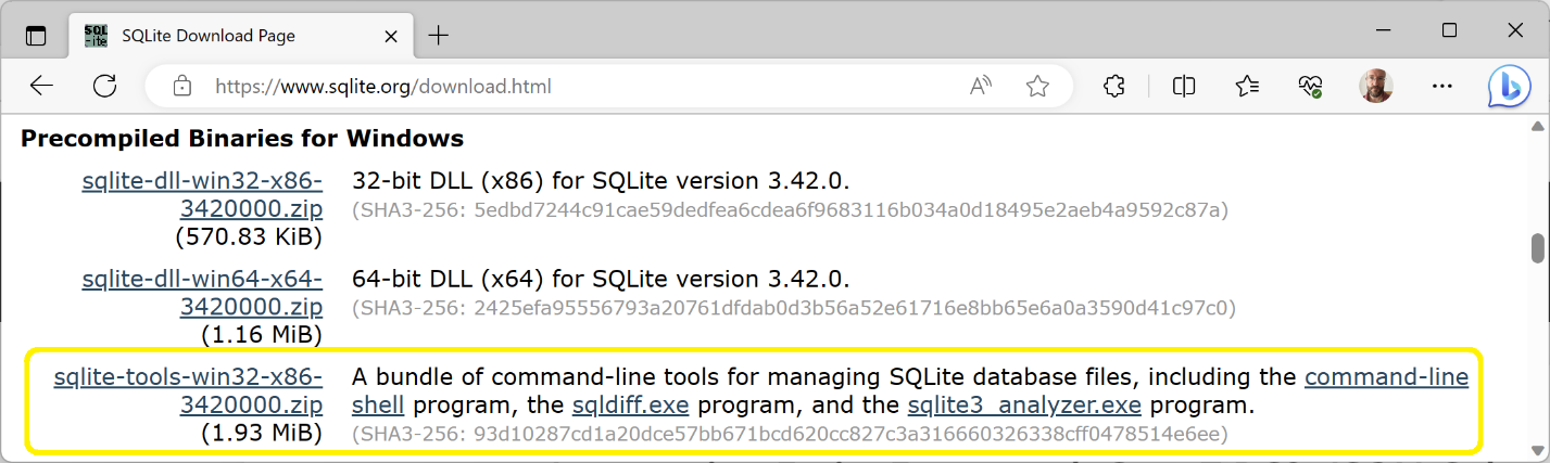 Figure 10.2: Downloading SQLite for Windows