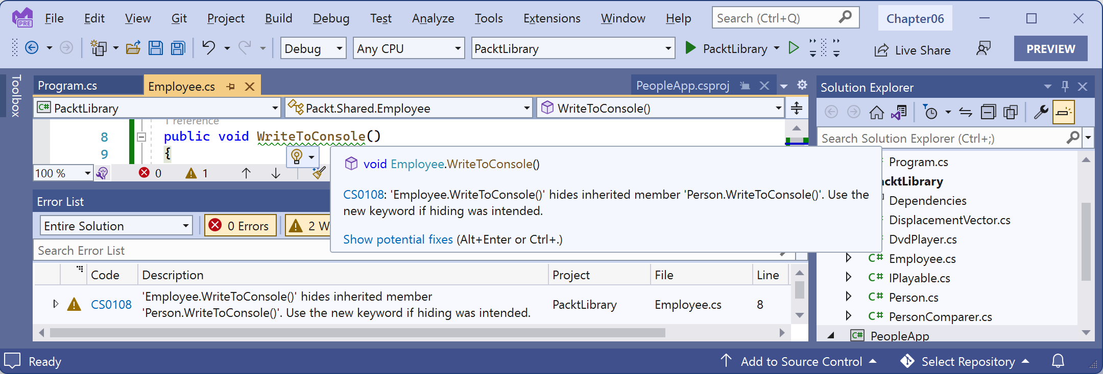 Figure 6.4: Hidden method warning
