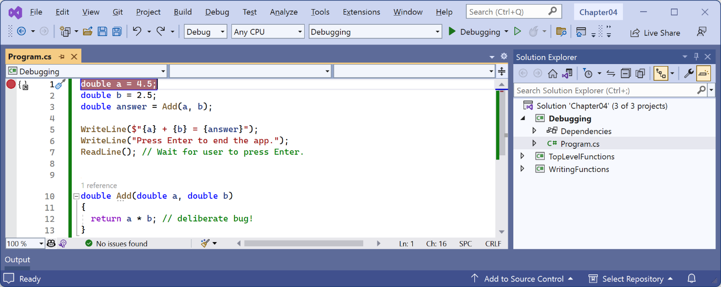 Figure 4.3: Toggling breakpoints using Visual Studio 2022