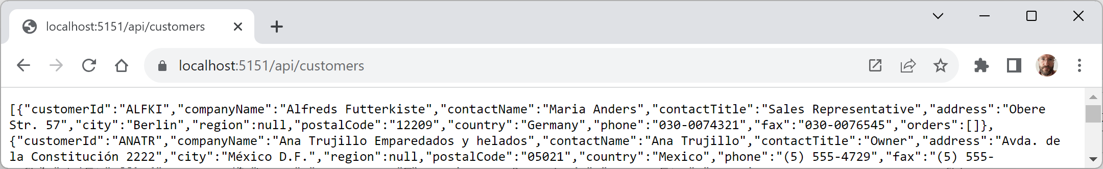 Figure 15.2: Customers from the Northwind database as a JSON document
