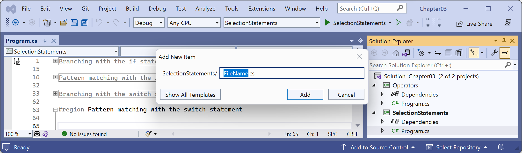 Figure 3.2: Add New Item dialog box in compact view