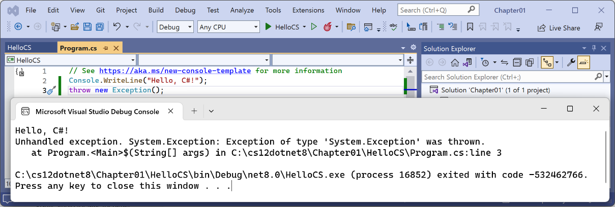 Figure 1.8: Throwing an exception to reveal the hidden Program.<Main>$ method