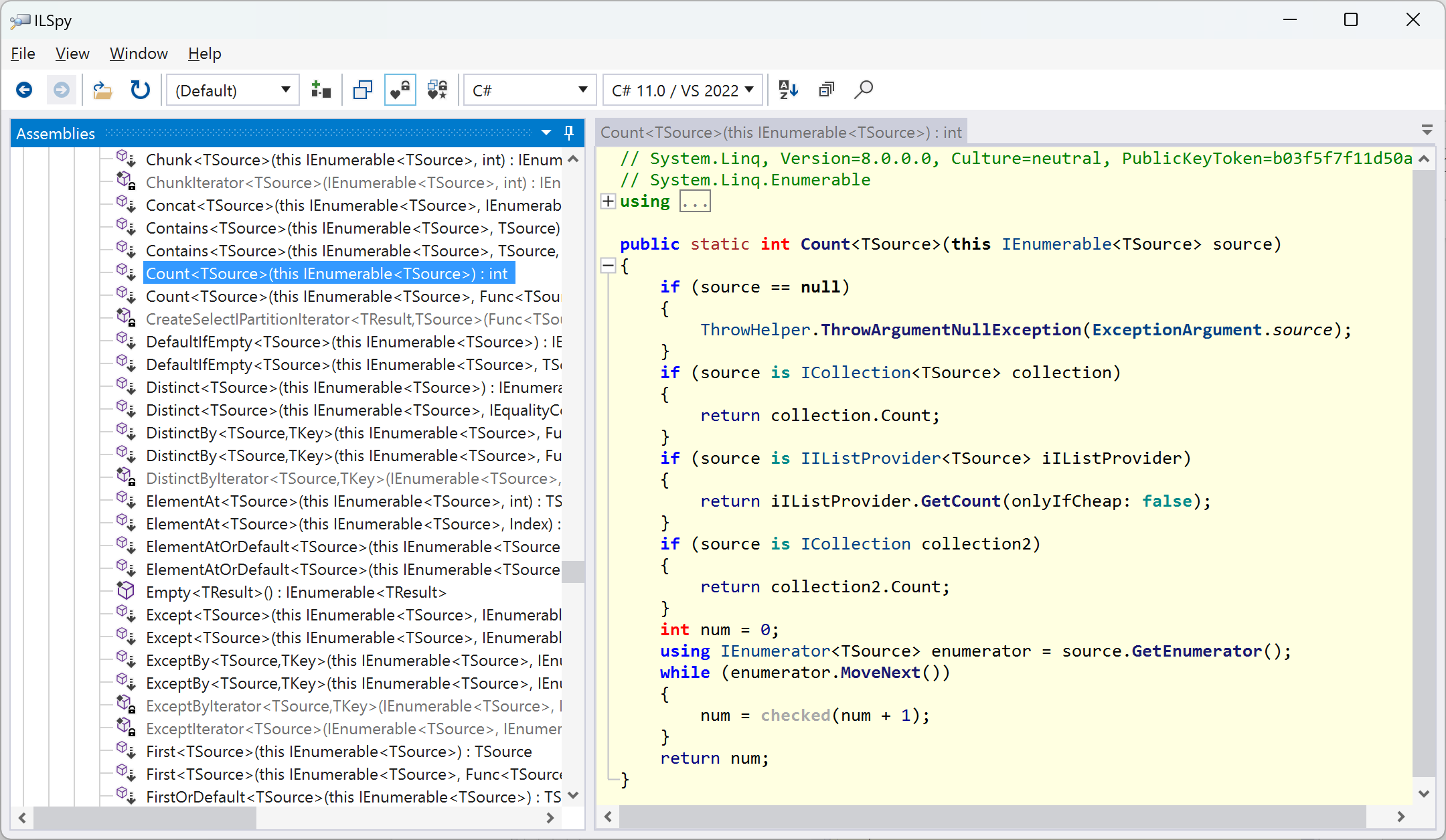 Figure 7.5: Decompiled Count method of Enumerable class