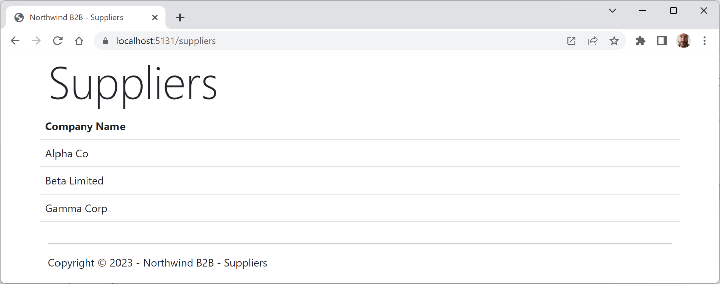 Figure 13.8: The table of suppliers loaded from an array of strings