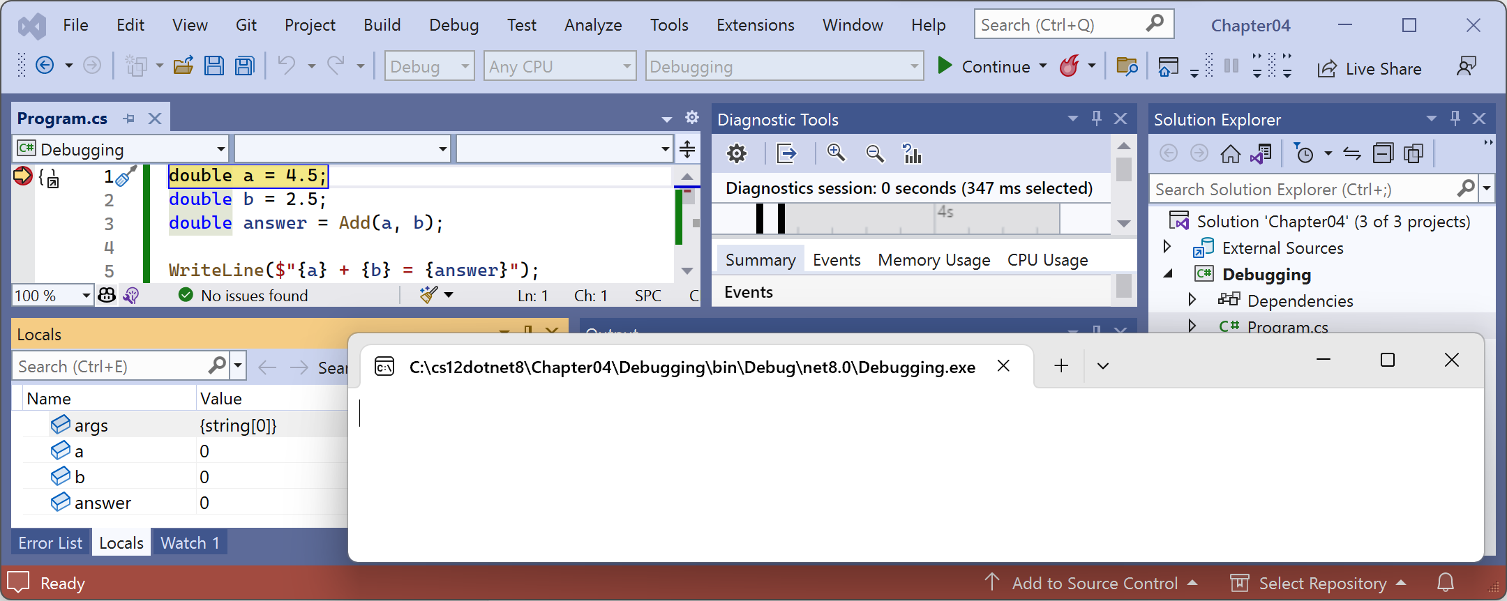 Figure 4.4: Break mode in Visual Studio 2022