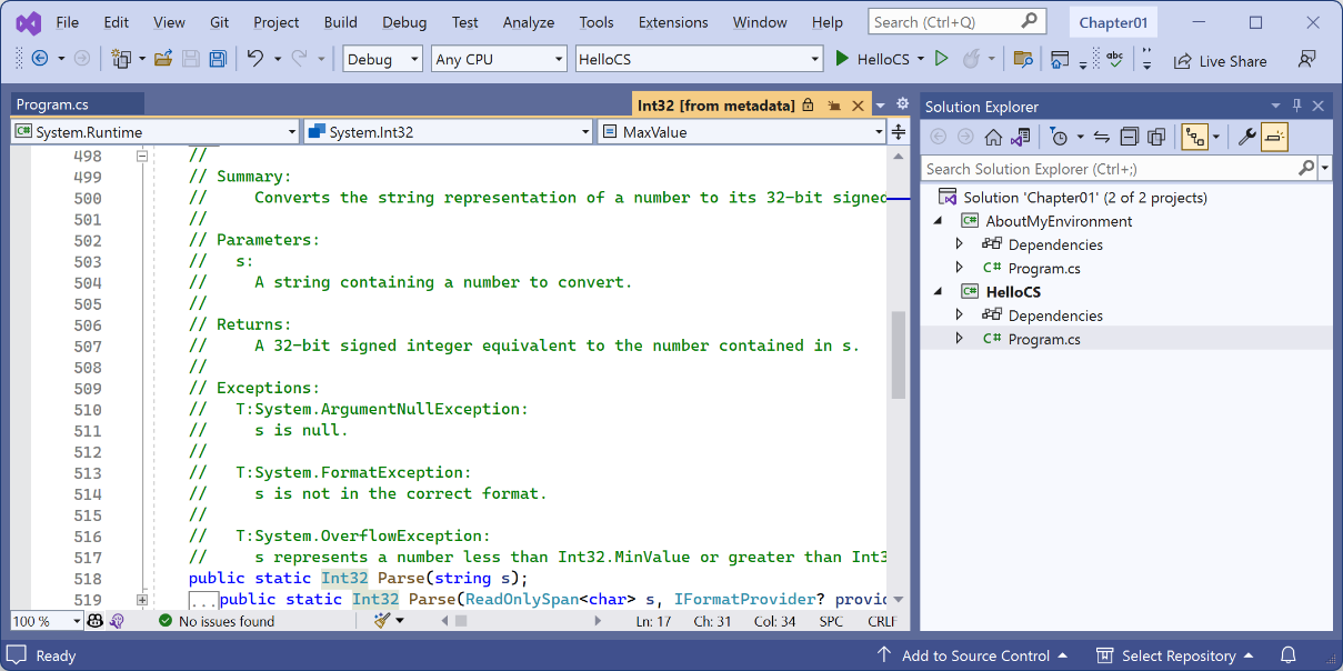 Figure 1.18: The comments for the Parse method with a single string parameter