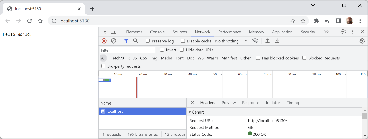Figure 13.2: Plain text response from the website project