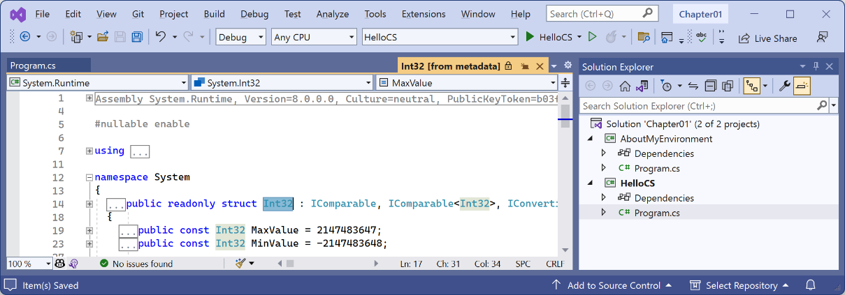 Figure 1.17: The int data type metadata