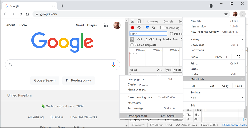 Figure 12.4: Chrome Developer tools recording network traffic