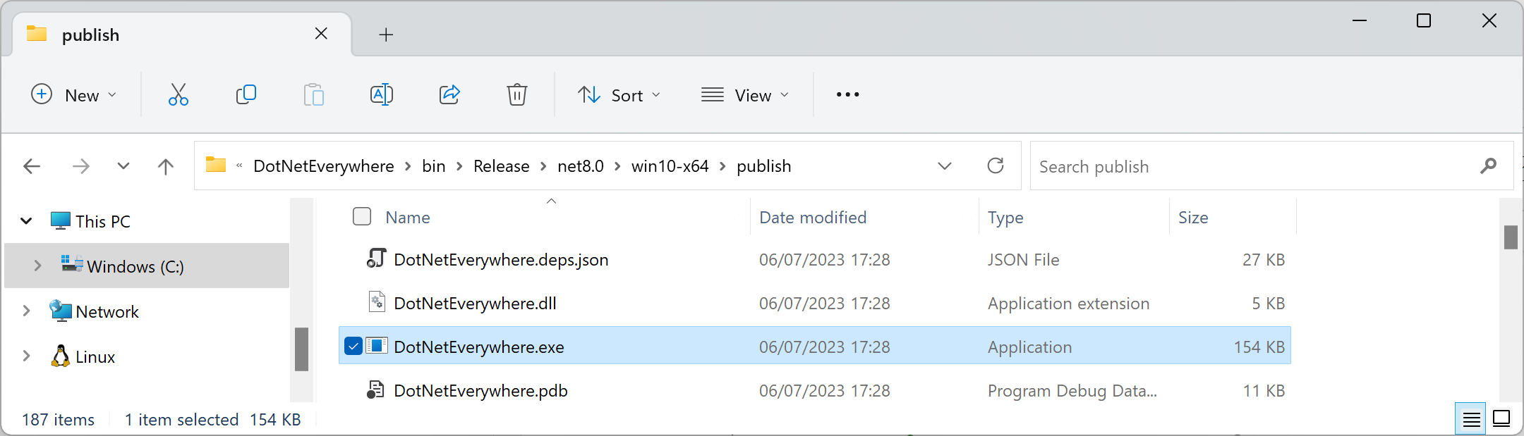 Figure 7.3: The DotNetEverywhere executable file for Windows 10 64-bit