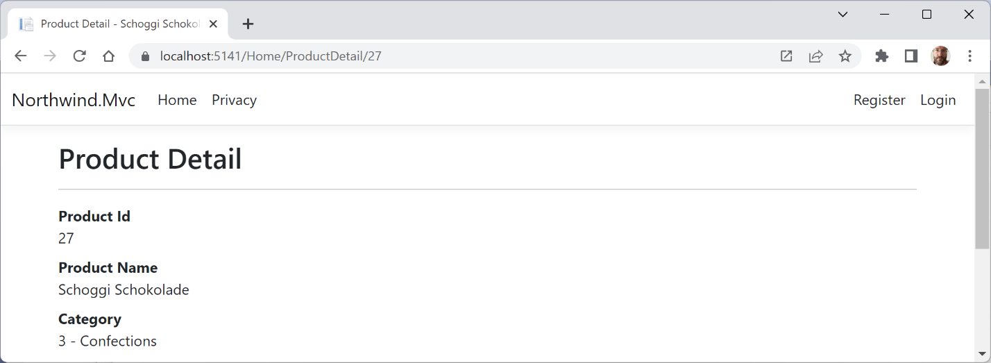 Figure 14.5: The product details page for Schoggi Schokolade