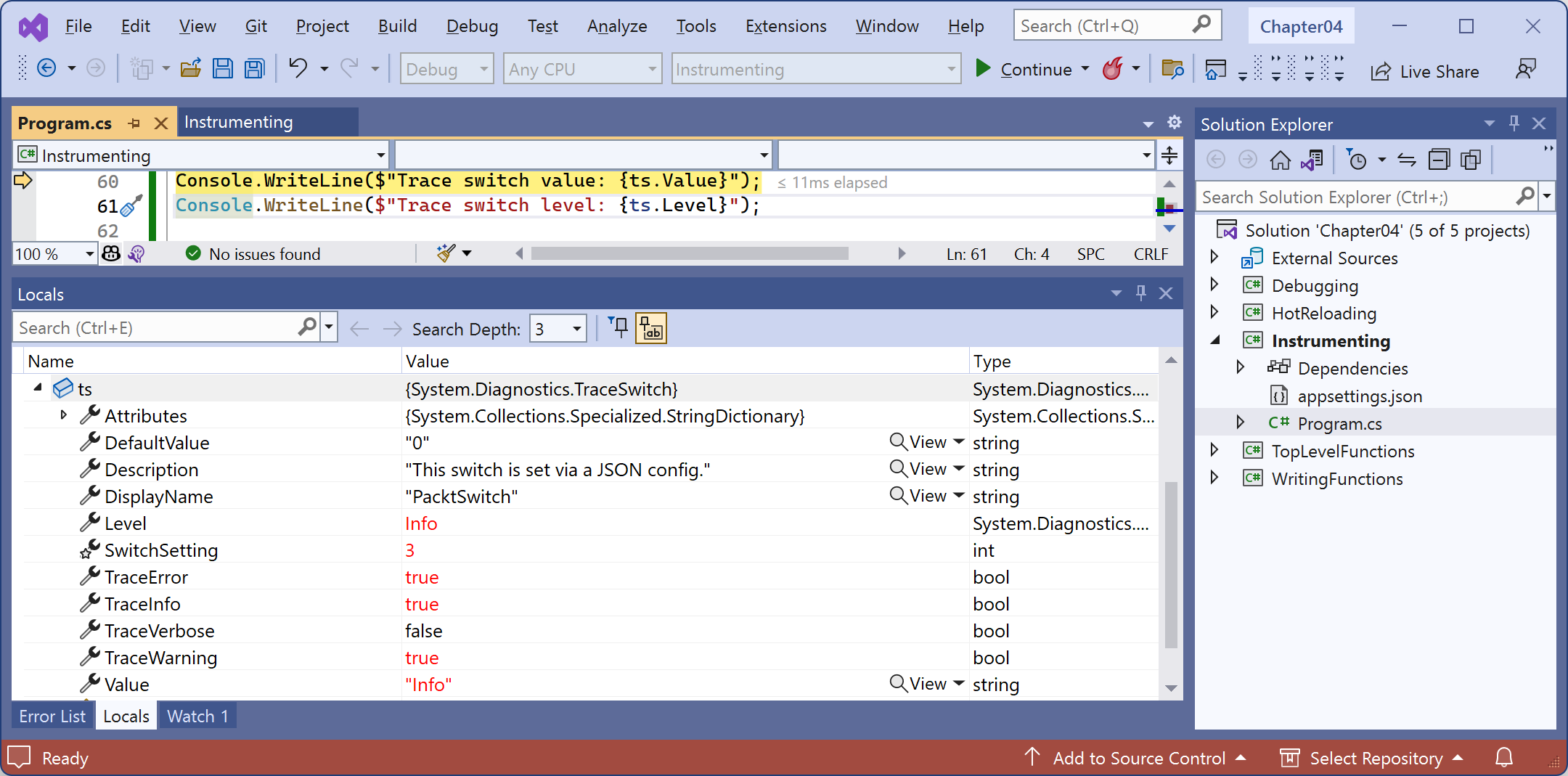 Figure 4.21: Info trace level enables all but TraceVerbose