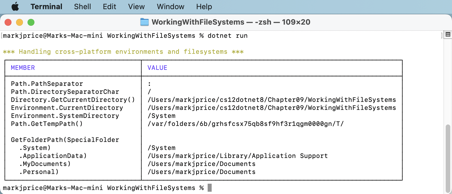 Figure 9.2: Showing filesystem information with the CLI on macOS
