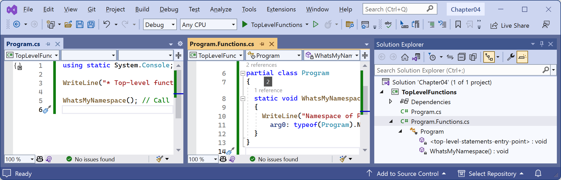 Figure 4.1: Solution Explorer showing the merged partial Program class