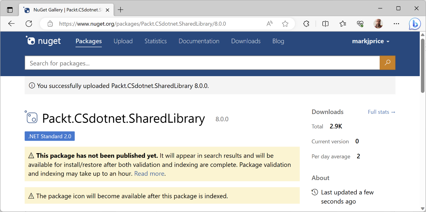 Figure 7.7: A NuGet package upload message