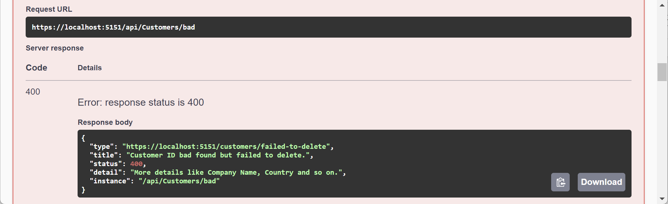 Figure 15.10: The customer did exist but failed to be deleted