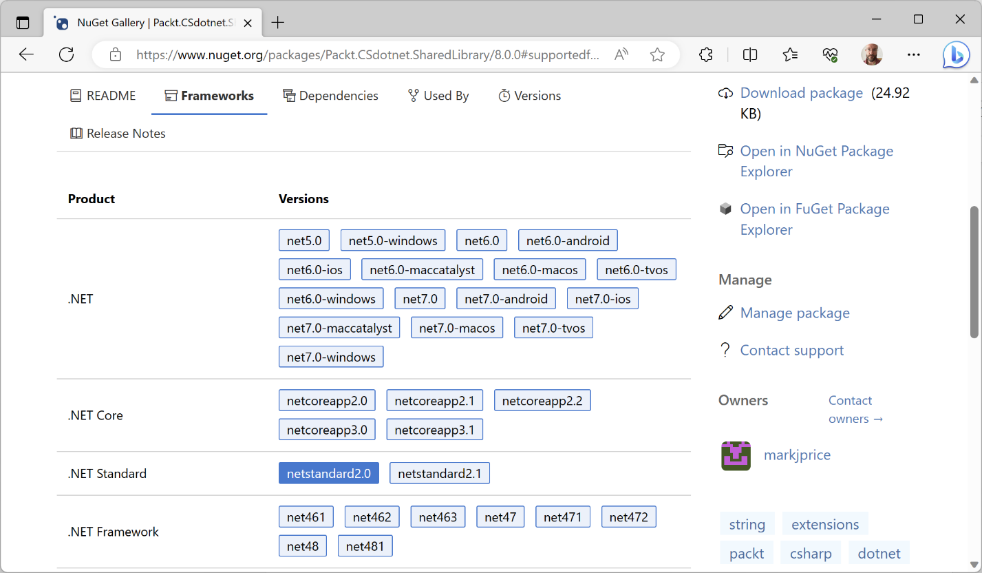 Figure 7.8: .NET Standard 2.0 class library package can be used by all .NET platforms