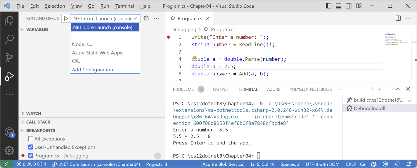 Figure 4.11: A launch configuration set to use the integrated terminal for user interaction