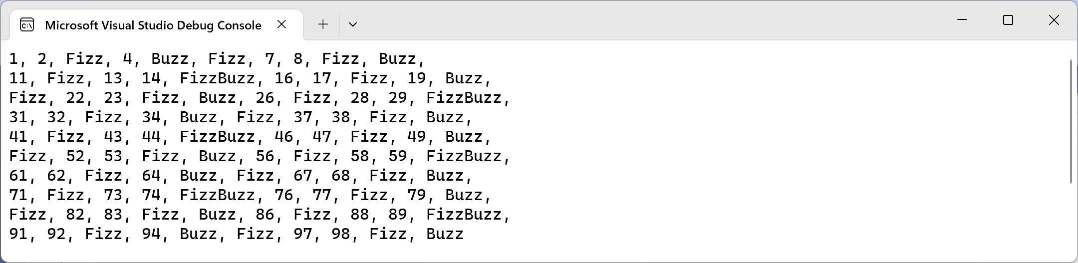 Figure 3.5: A simulated FizzBuzz game output