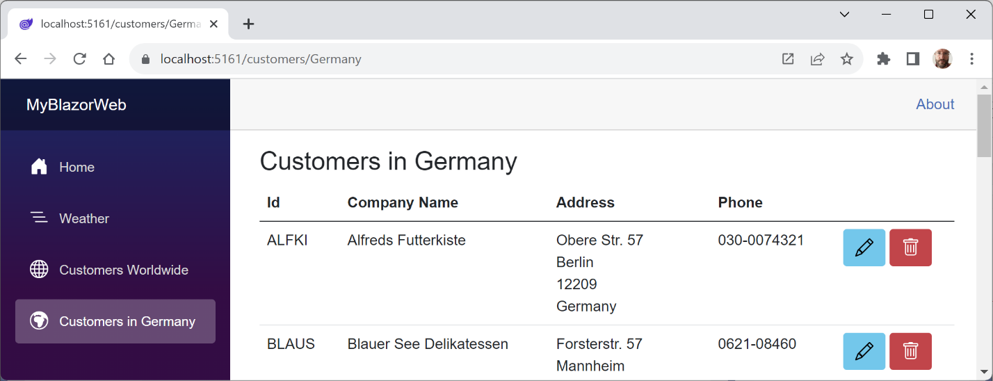 Figure 16.3: The list of customers in Germany