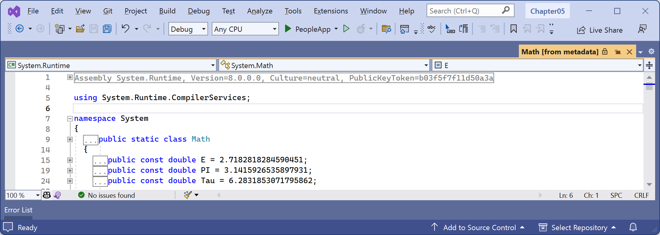 Figure 5.2: Examples of constants in System.Math class